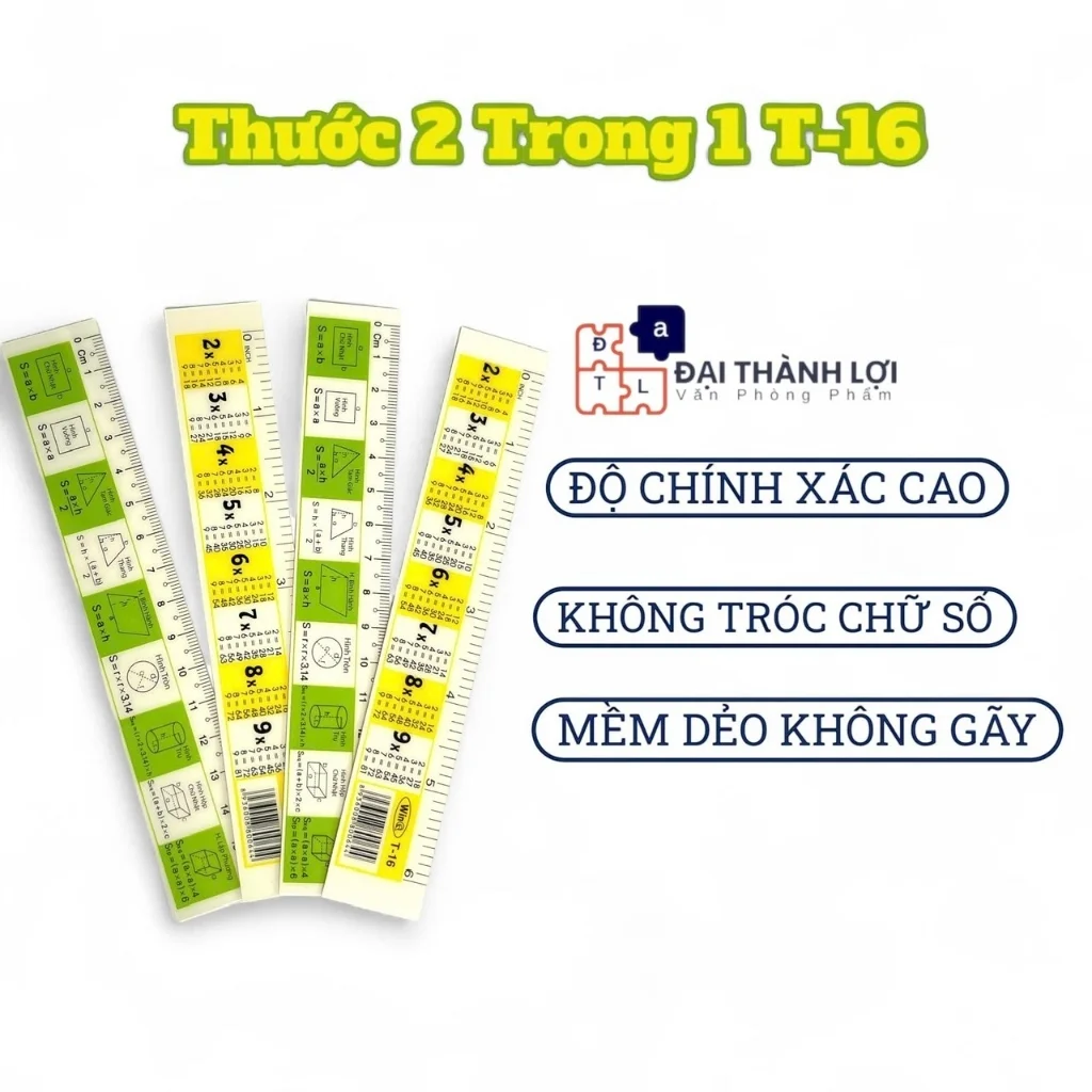 Thước Kẻ Nhựa cứng 15cm WinQ T-16, in bảng cửu chương và công thức toán