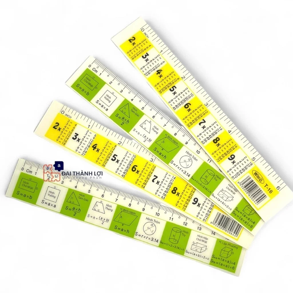 Thước Kẻ Nhựa cứng 15cm WinQ T-16, in bảng cửu chương và công thức toán