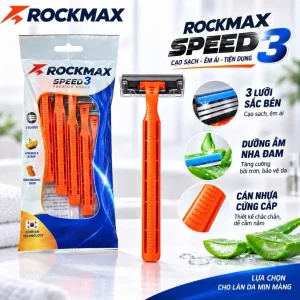 Dao cạo râu ROCKMAX SPEED 3, lưỡi lưỡi kép sắc bén, thân nhựa chắc chắn, có dải dưỡng ẩm