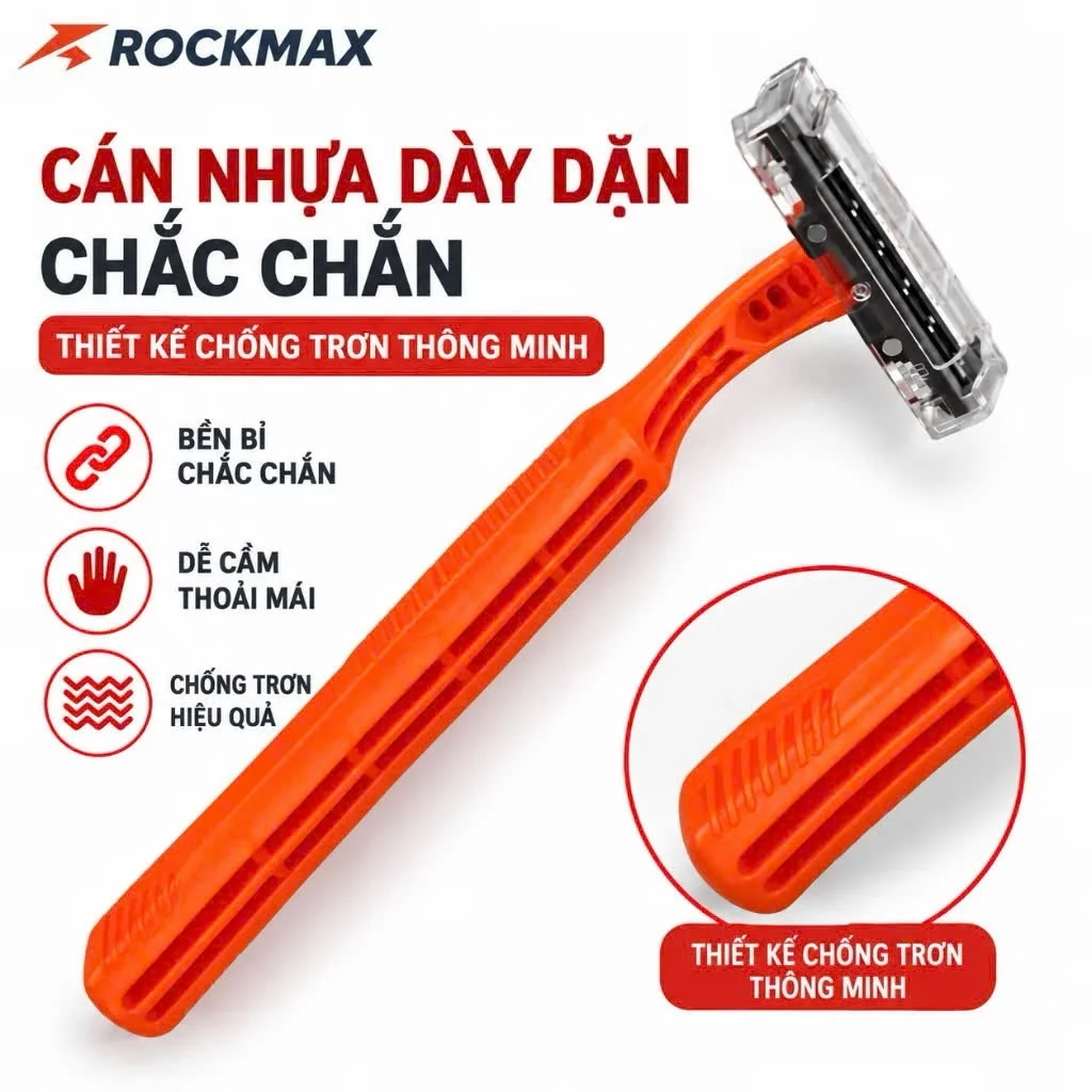 Dao cạo râu ROCKMAX SPEED 3, lưỡi lưỡi kép sắc bén, thân nhựa chắc chắn, có dải dưỡng ẩm