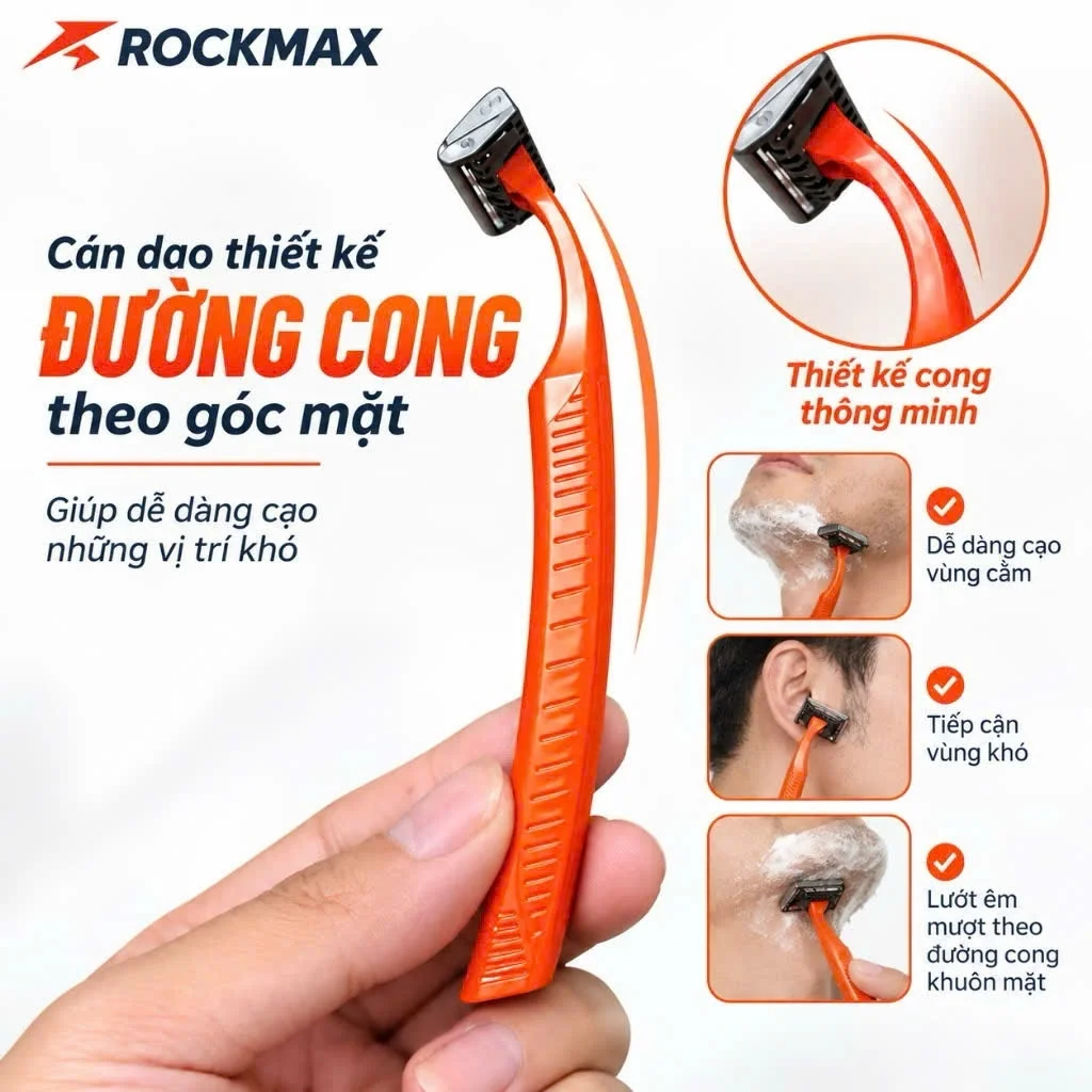 Dao cạo râu ROCKMAX SPEED 3, lưỡi lưỡi kép sắc bén, thân nhựa chắc chắn, có dải dưỡng ẩm