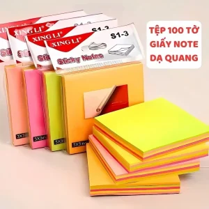 Giấy note, giấy ghi chú, giấy nhớ màu neon có keo dán size 3x2, 3x3, 3x4, 3x5
