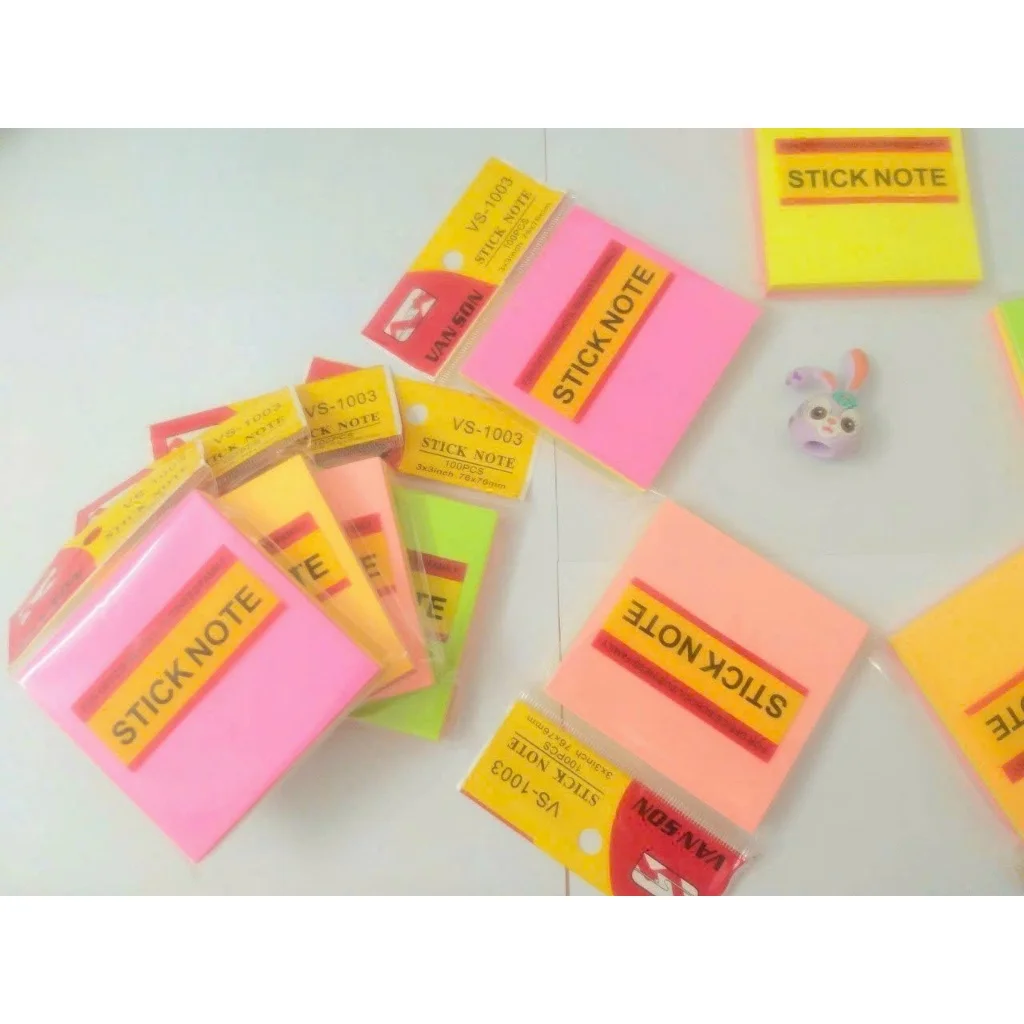 Giấy note, giấy ghi chú, giấy nhớ màu neon có keo dán size 3x2, 3x3, 3x4, 3x5