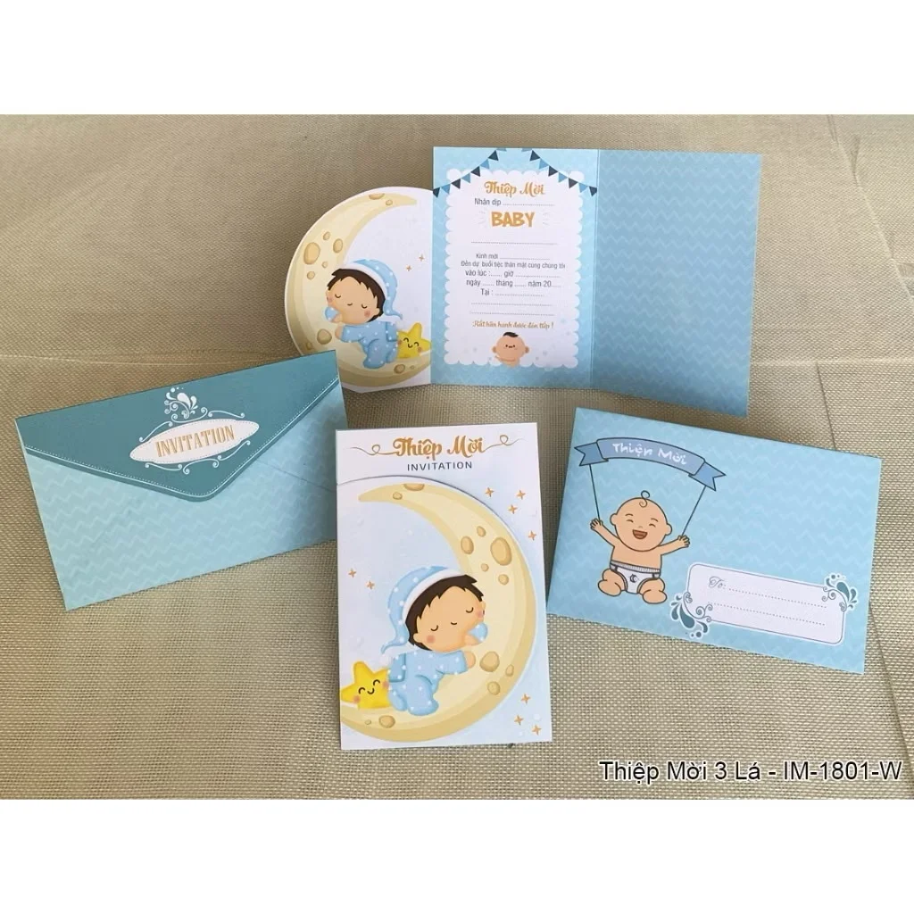 Thiệp mời sinh nhật gập 3 nhiều mẫu - viết tay