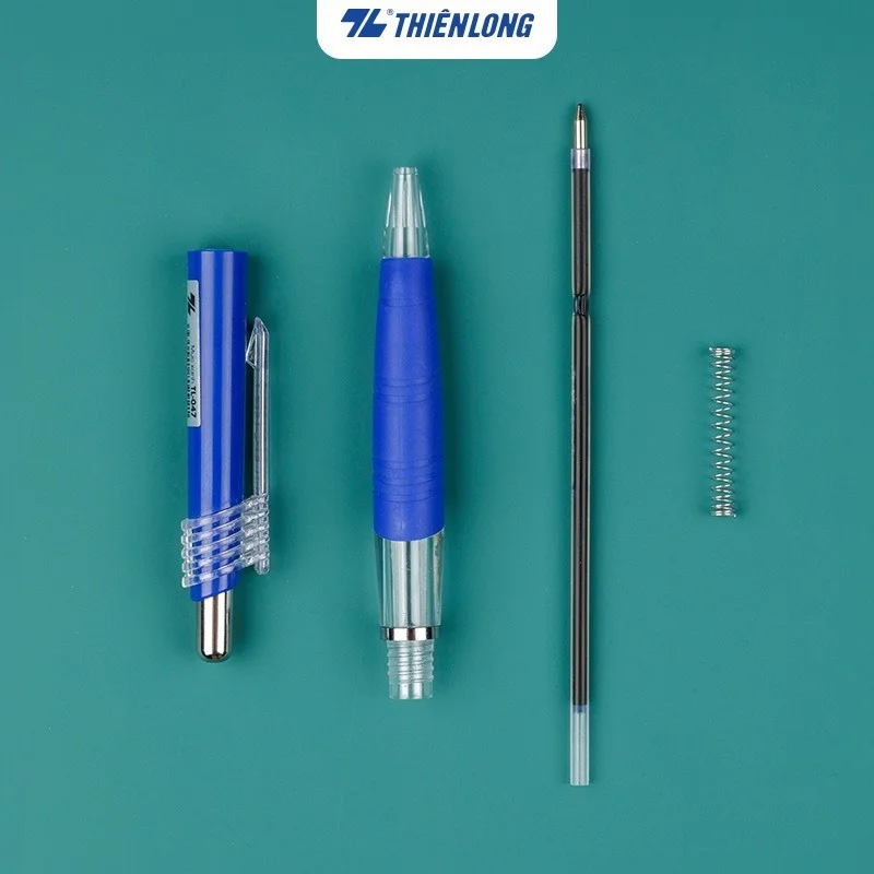 Bút bi Thiên Long TL-047 0.7mm mực xanh/đỏ/đen thiết kế cân đối, nút bấm mạ crom, có đệm cầm tay