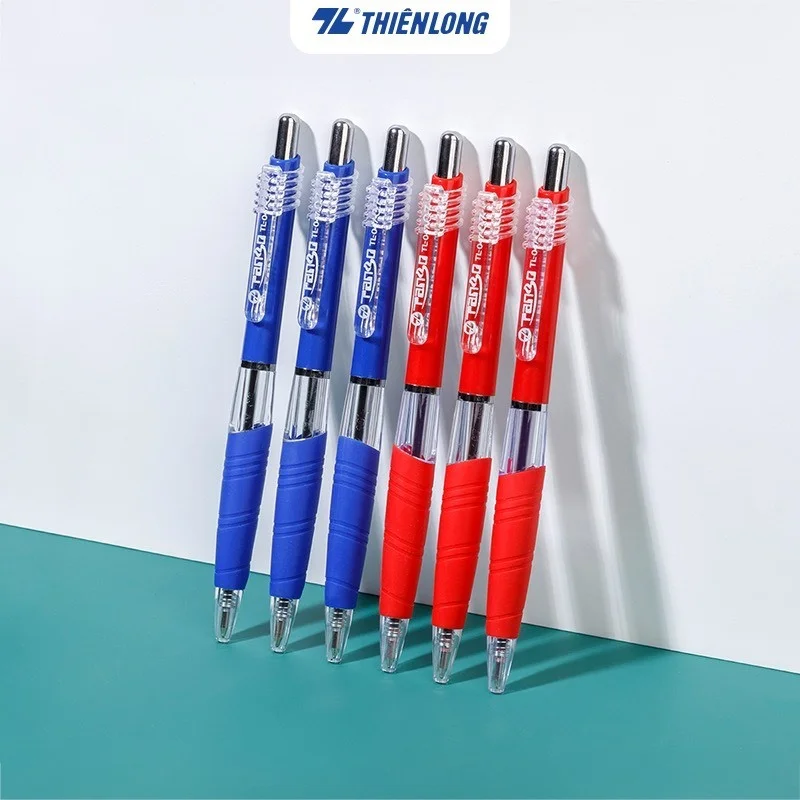 Bút bi Thiên Long TL-047 0.7mm mực xanh/đỏ/đen thiết kế cân đối, nút bấm mạ crom, có đệm cầm tay