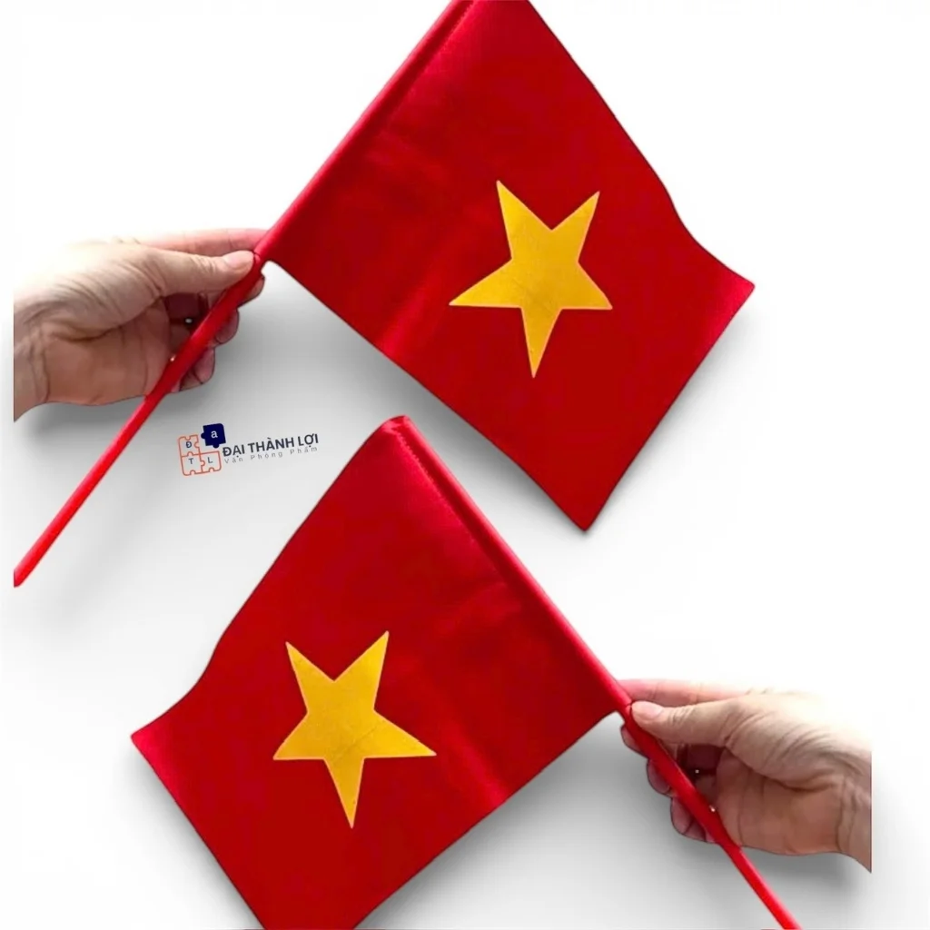 Lá Cờ Tổ Quốc Cầm Tay, Cờ Vẫy Cổ Vũ, Cờ Đỏ Sao Vàng,In Ngôi Sao vải phi bóng/vải lụa dày đẹp