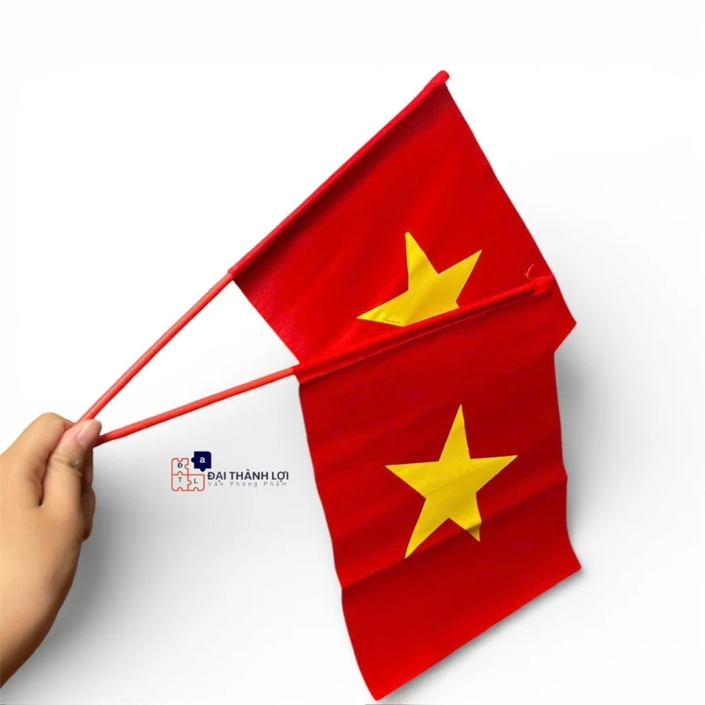 Lá Cờ Tổ Quốc Cầm Tay, Cờ Vẫy Cổ Vũ, Cờ Đỏ Sao Vàng,In Ngôi Sao vải phi bóng/vải lụa dày đẹp