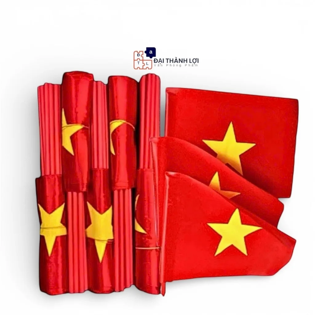 Lá Cờ Tổ Quốc Cầm Tay, Cờ Vẫy Cổ Vũ, Cờ Đỏ Sao Vàng,In Ngôi Sao vải phi bóng/vải lụa dày đẹp