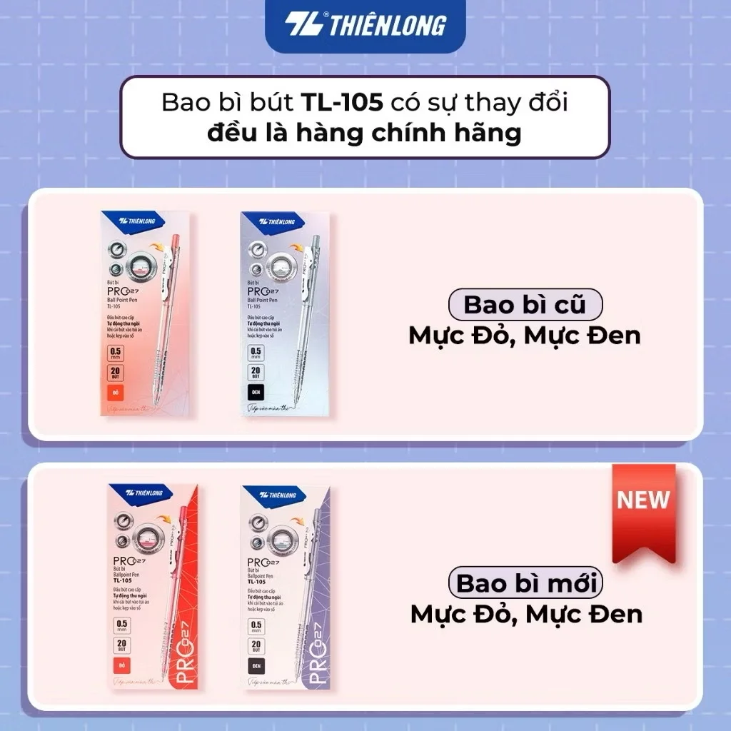 Bút Bi Pro 027 0.5 mm - Thiên Long TL-105 - Mực Xanh/Đỏ/Đen