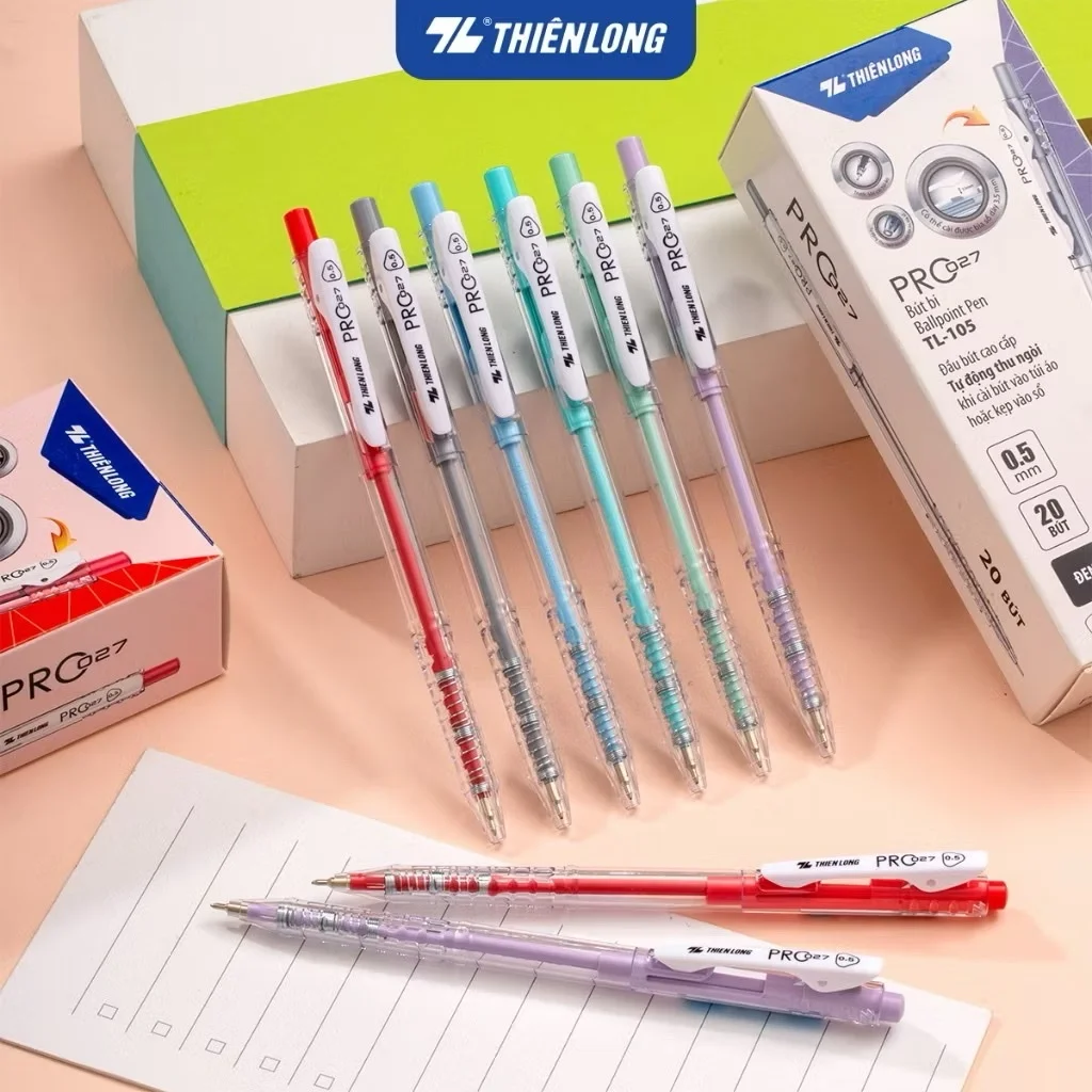 Bút Bi Pro 027 0.5 mm - Thiên Long TL-105 - Mực Xanh/Đỏ/Đen