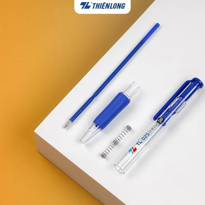 Bút bi Thiên Long TL-025 ngòi 0.8mm mực/xanh/đỏ đen có tấm đệm mềm giúp cầm êm tay và giảm trơn khi viết