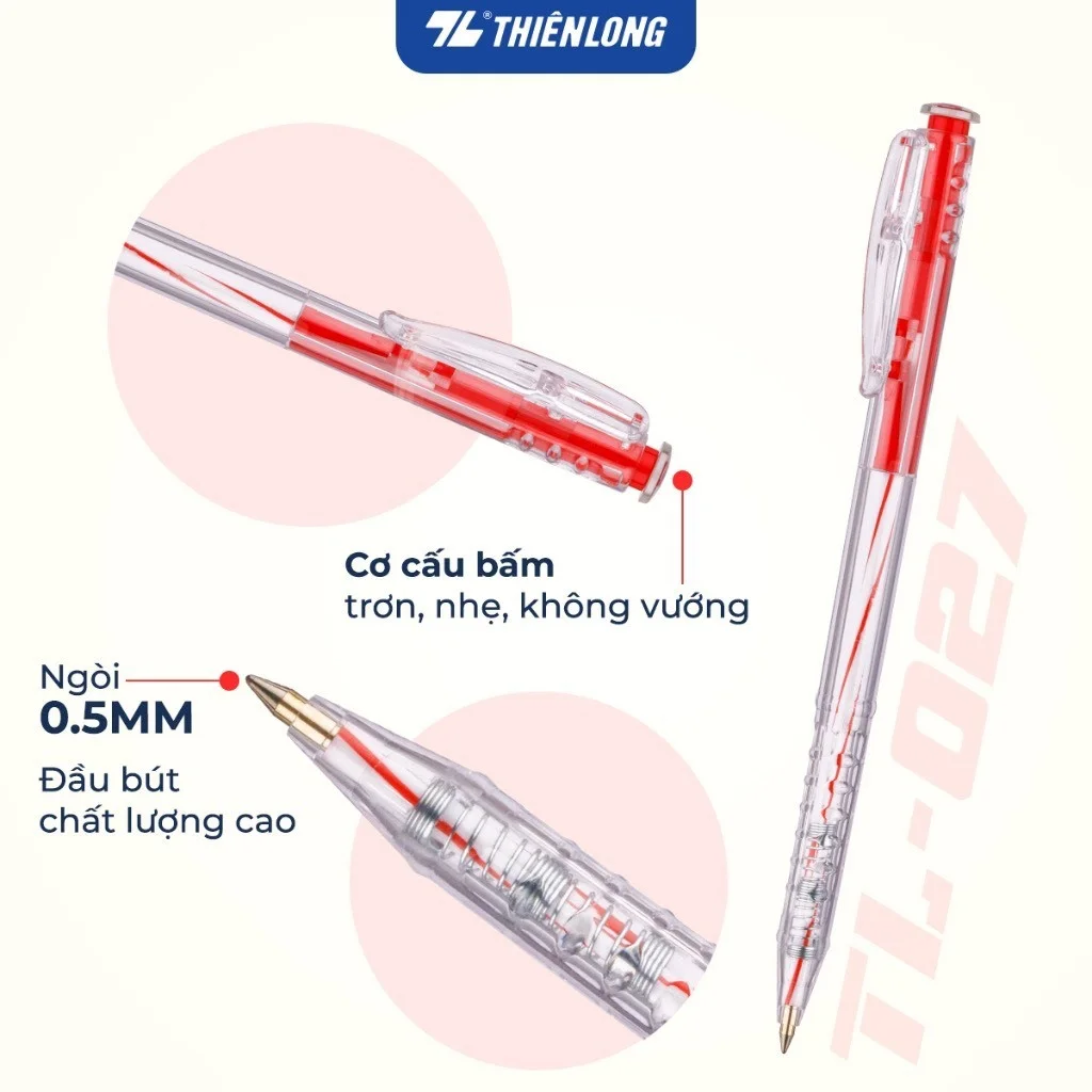 Bút bi Thiên Long TL-027 ngòi 0,5mm - Bút bi viết 4 màu mực xanh/đỏ/đen/tím