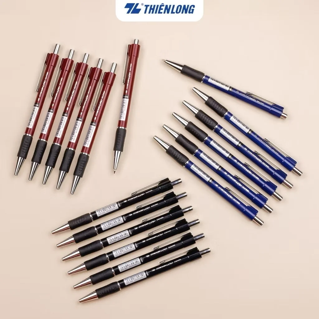 Bút bi Thiên Long TL-036 - Bút bi giắt kim loại mạ crom đệm cầm tay cao su êm