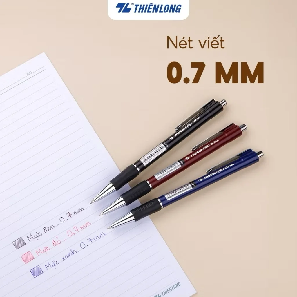 Bút bi Thiên Long TL-036 - Bút bi giắt kim loại mạ crom đệm cầm tay cao su êm