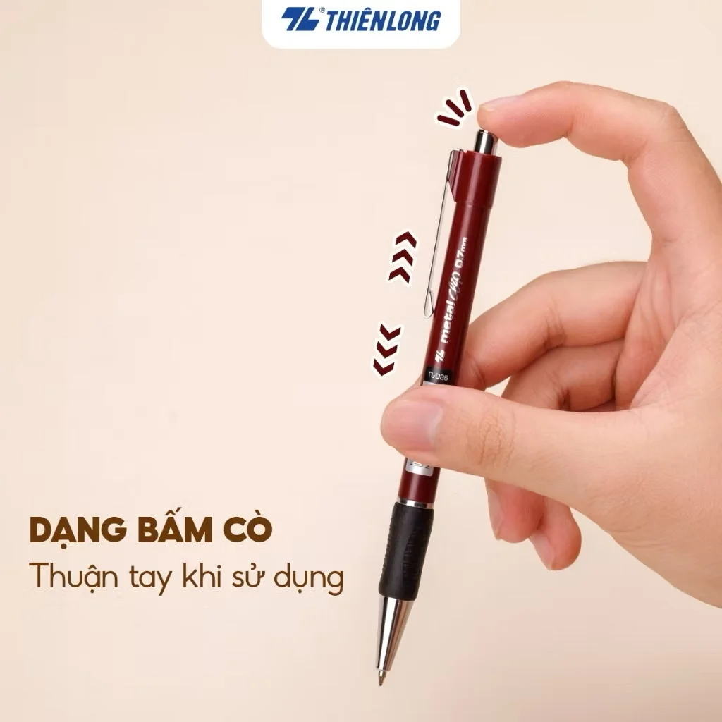 Bút bi Thiên Long TL-036 - Bút bi giắt kim loại mạ crom đệm cầm tay cao su êm