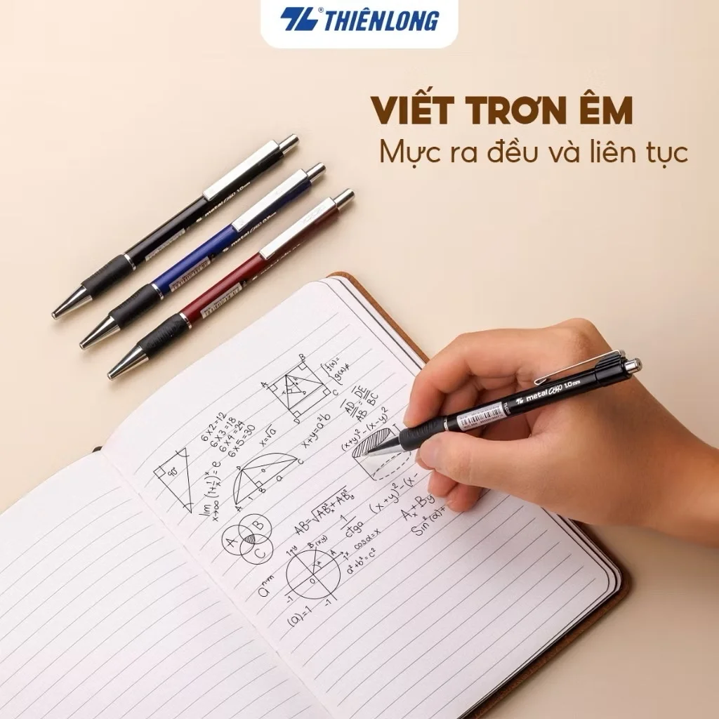 Bút bi Thiên Long TL-036 - Bút bi giắt kim loại mạ crom đệm cầm tay cao su êm