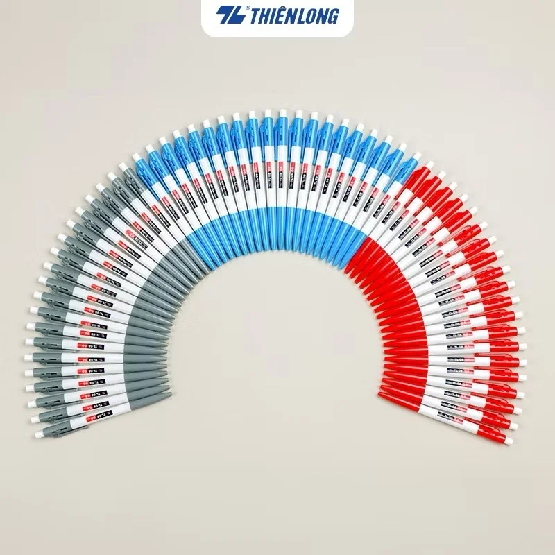 Bút bi Thiên Long TL-08 ngòi 0.8mm mực xanh/đỏ/đen thiết kế tối giản, dễ sử dụng, dạng bấm cò
