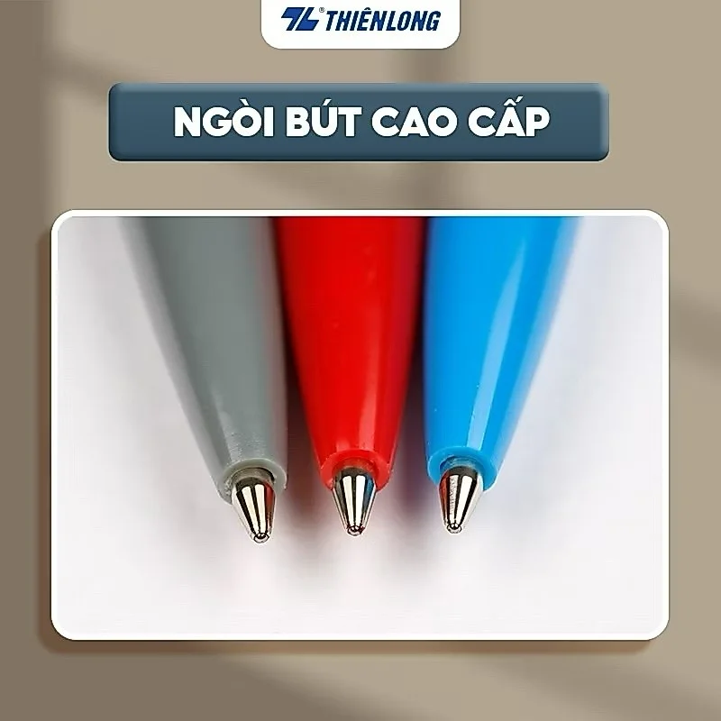 Bút bi Thiên Long TL-08 ngòi 0.8mm mực xanh/đỏ/đen thiết kế tối giản, dễ sử dụng, dạng bấm cò