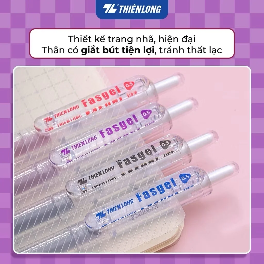 Bút gel Fasgel Thiên Long GEL-068 - viết mực nước êm trơn ngòi cao cấp 0.5mm gồm 4 màu mực, nét êm trơn