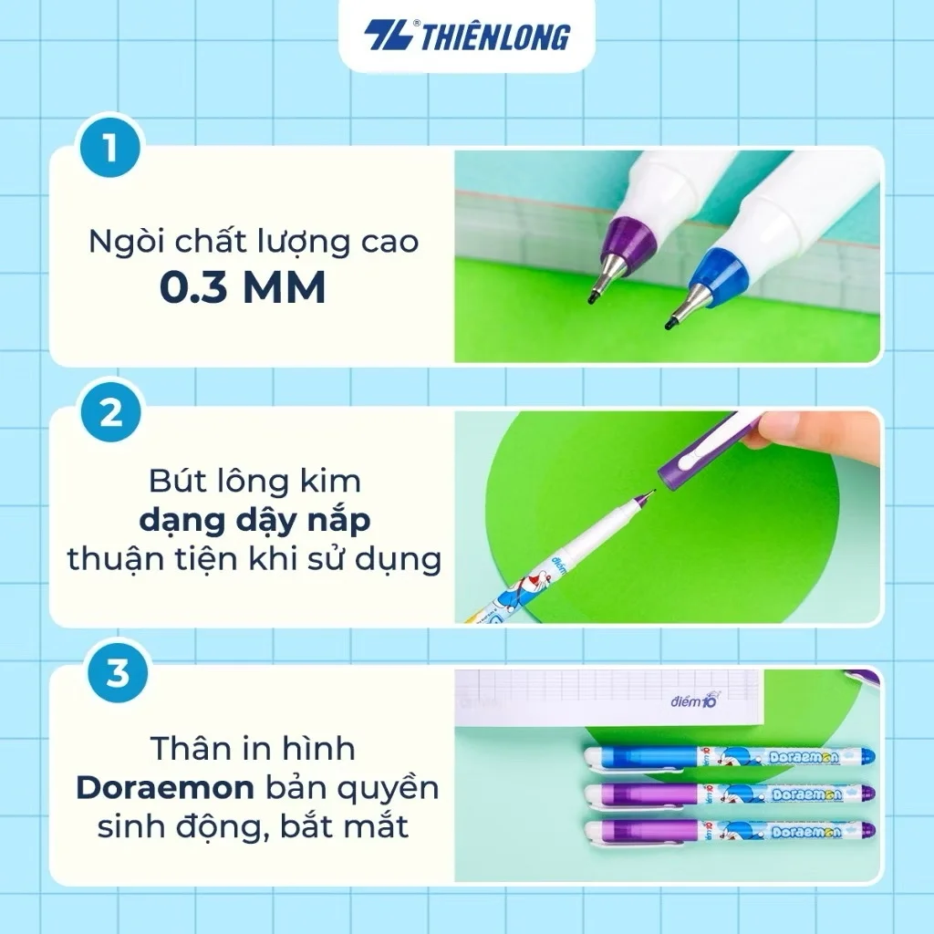 Bút lông kim Doremon Thiên Long FL-04/DO ngòi 0.3mm nét viết mảnh không lem