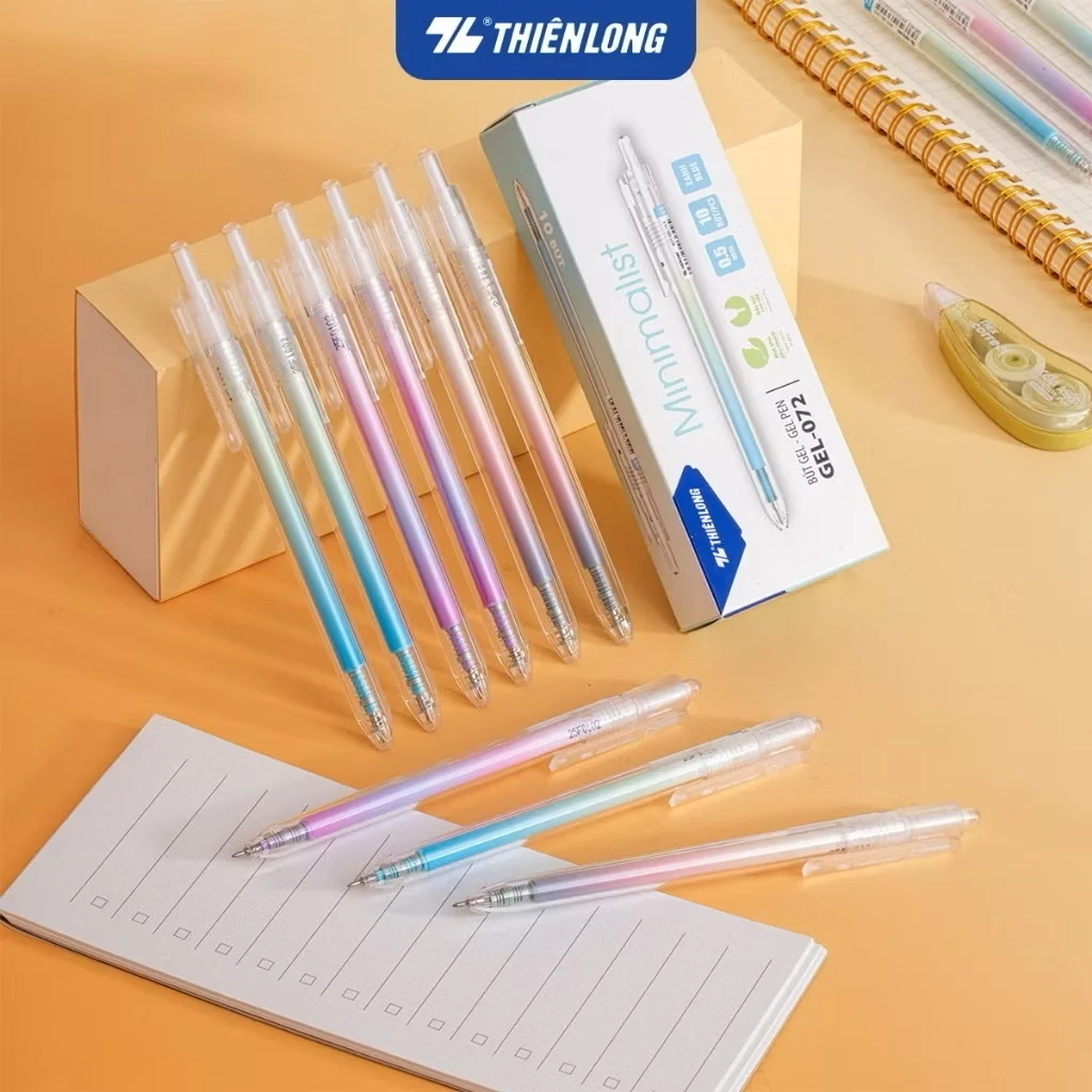 Bút gel bi Minimalist Thiên Long ngòi bút cao cấp 0.5mm, mực xanh/đen/tím, nét viết êm mượt Gel-072