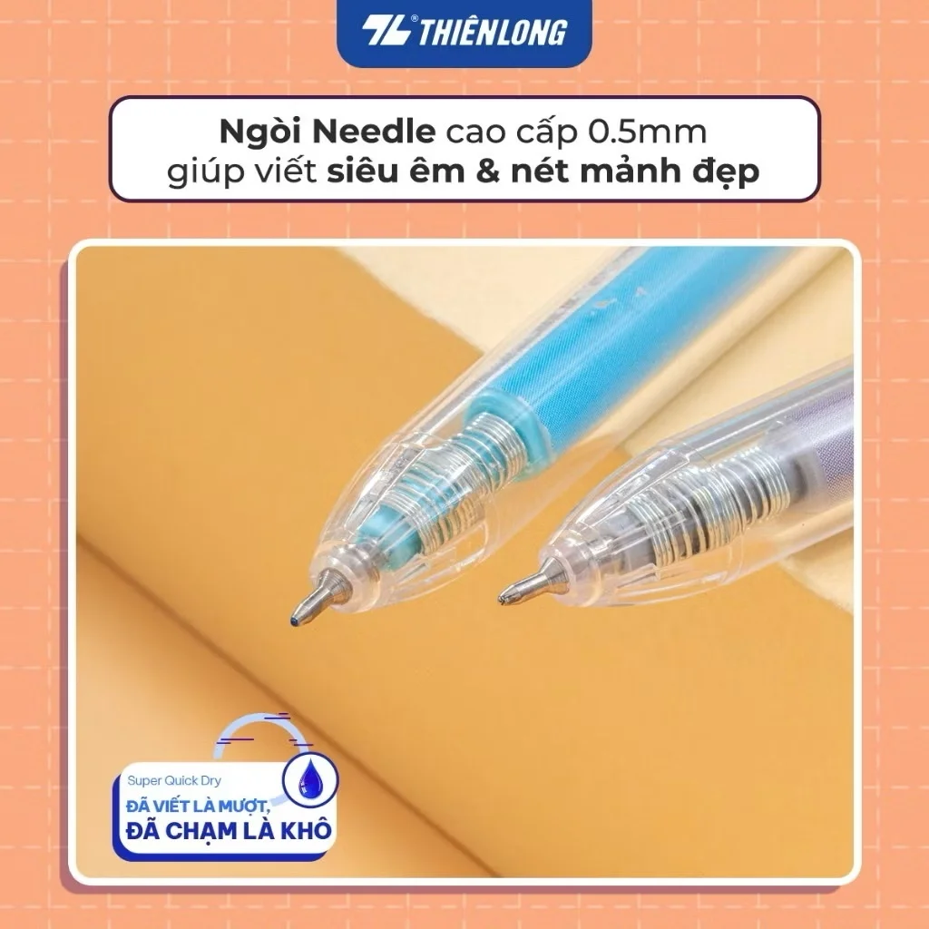Bút gel bi Minimalist Thiên Long ngòi bút cao cấp 0.5mm, mực xanh/đen/tím, nét viết êm mượt Gel-072