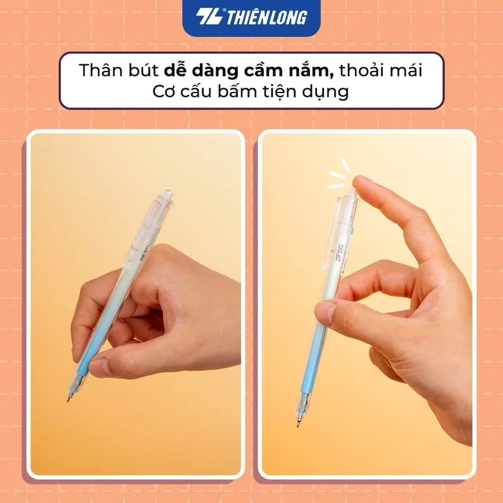Bút gel bi Minimalist Thiên Long ngòi bút cao cấp 0.5mm, mực xanh/đen/tím, nét viết êm mượt Gel-072