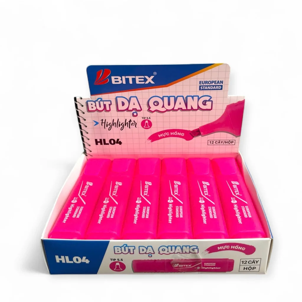 Bút Dạ Quang Hiệu Bitex HL04 Màu Mực Tươi Sáng Đều Màu, Dễ Nhìn, Mực Khô Nhanh, Nhiều Màu Lựa Chọn
