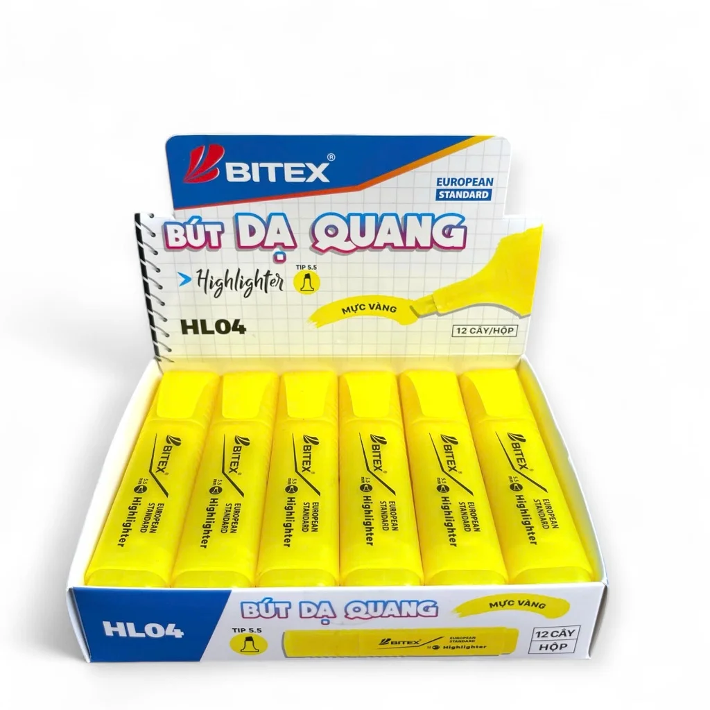 Bút Dạ Quang Hiệu Bitex HL04 Màu Mực Tươi Sáng Đều Màu, Dễ Nhìn, Mực Khô Nhanh, Nhiều Màu Lựa Chọn
