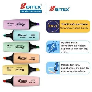 Bút Dạ Quang HL05 Hiệu Bitex Màu Pastel Dịu Nhẹ, Mực Ra Đều, Khô Nhanh, Màu Sắc Đa Dạng