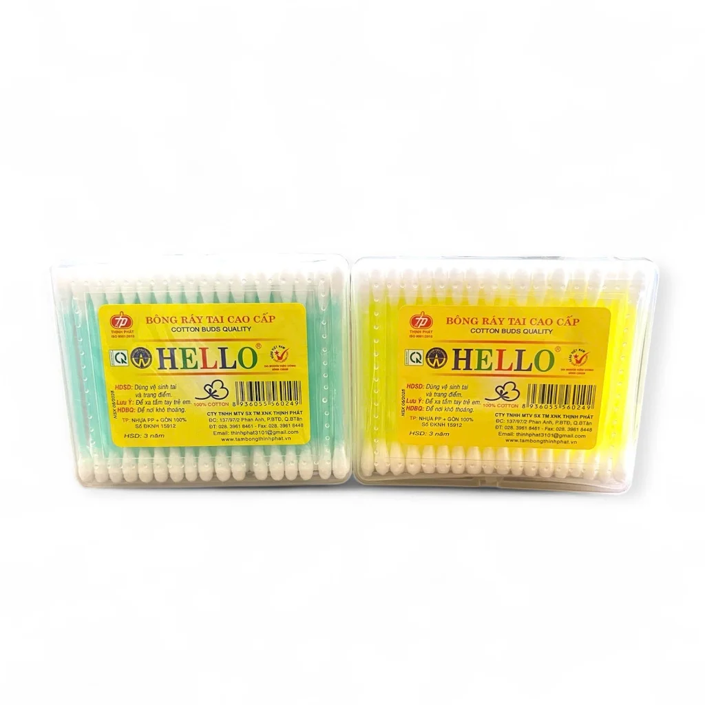 Tăm bông HELLO cao cấp thành phần 100% cotton đầu lớn, đầu nhỏ