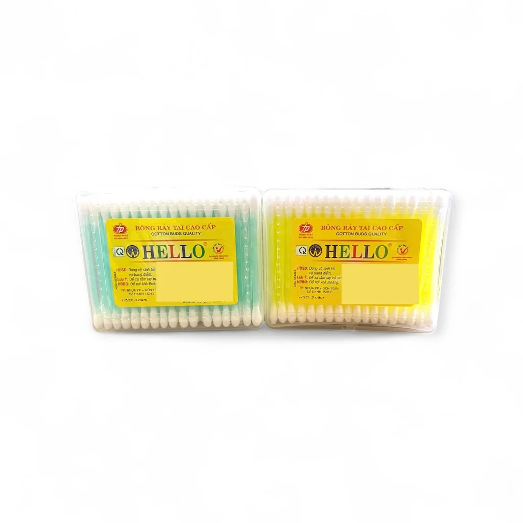 Tăm bông HELLO cao cấp thành phần 100% cotton đầu lớn, đầu nhỏ
