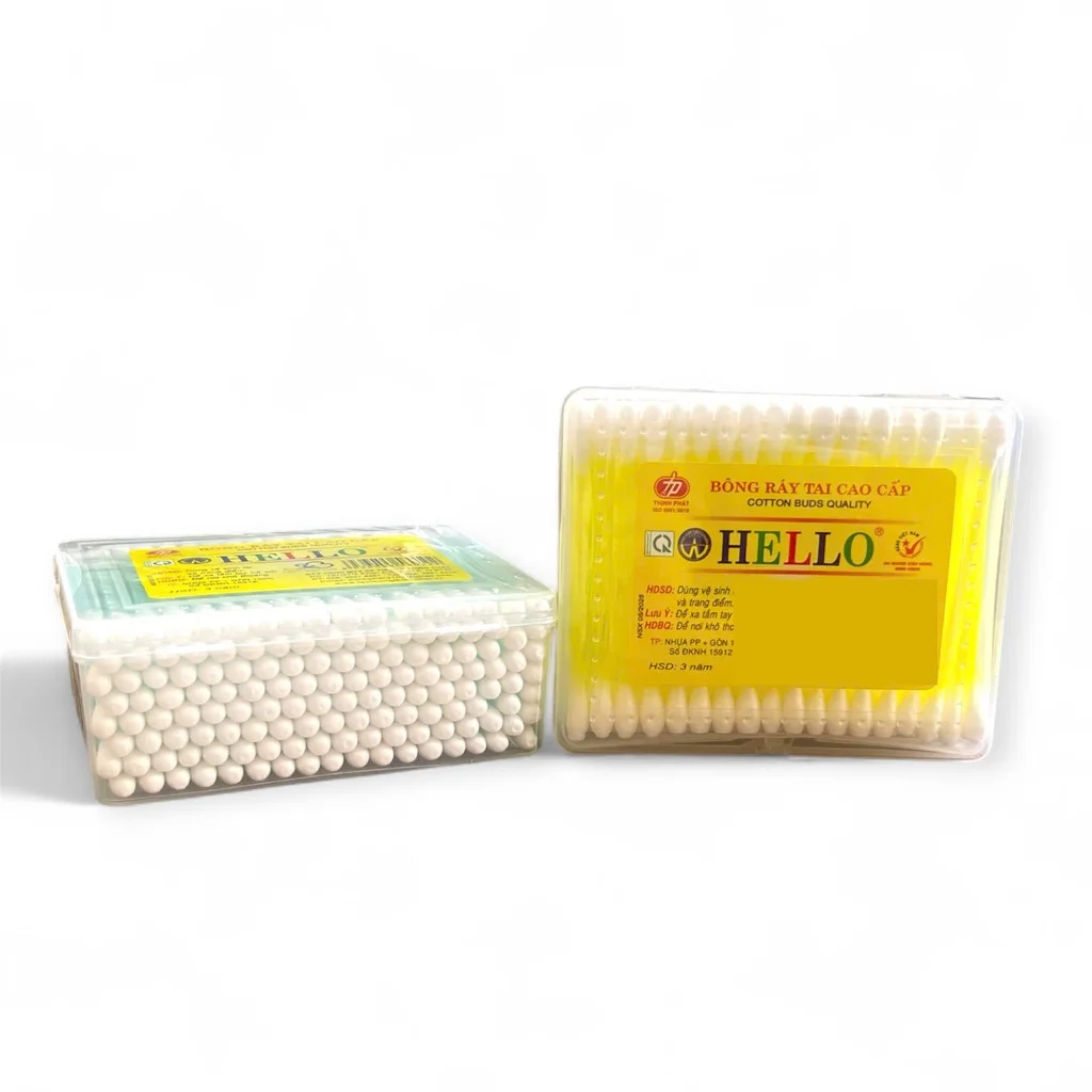 Tăm bông HELLO cao cấp thành phần 100% cotton đầu lớn, đầu nhỏ