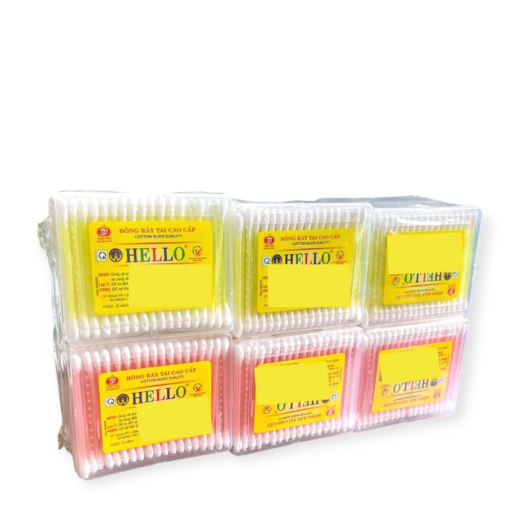 Tăm bông HELLO cao cấp thành phần 100% cotton đầu lớn, đầu nhỏ