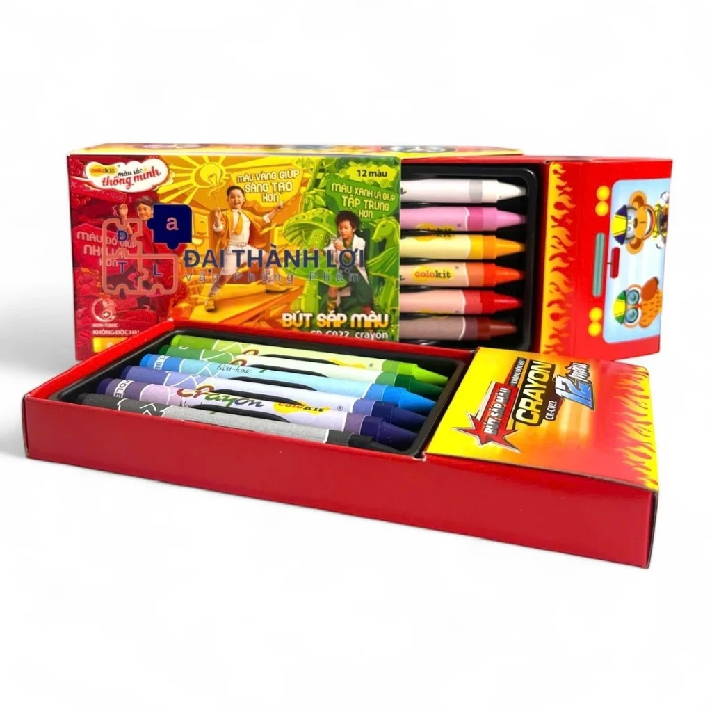 Bút sáp 12 màu Colokit CR-C022 màu tươi sáng, màu sáp mịn, an toàn cho bé tô màu, học tập mỹ thuật