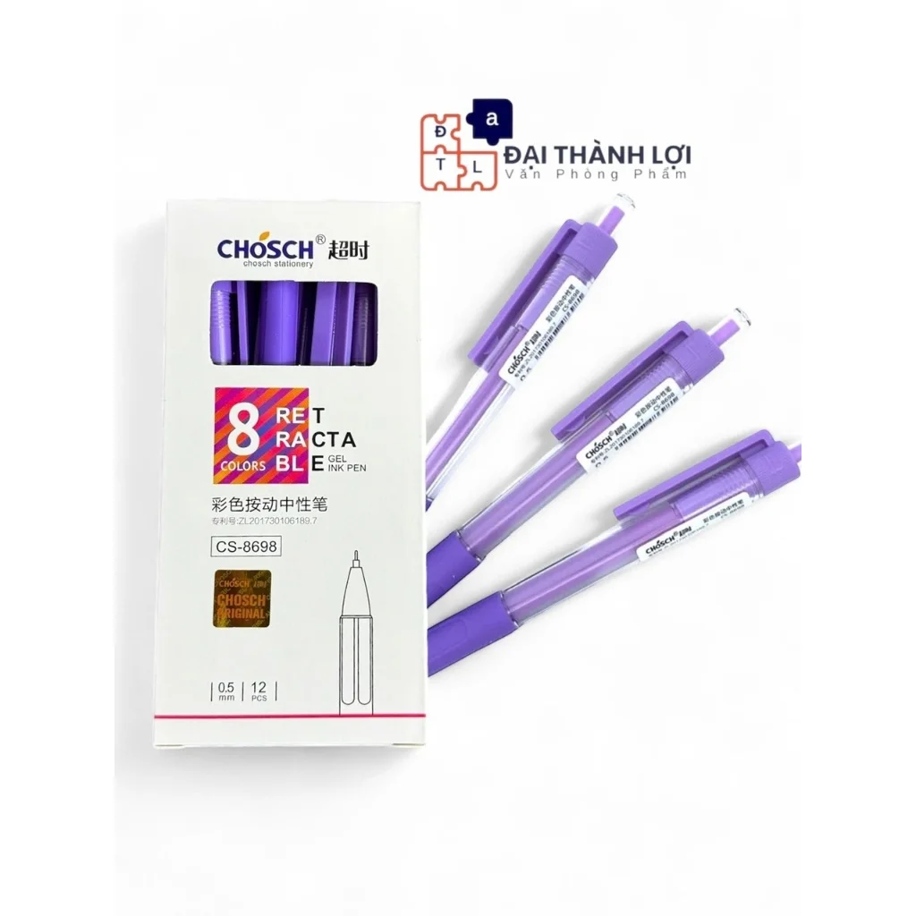Bút Viết Gel Nước Bấm Chosch CS-8698/CS 8698 Ngòi 0.5mm, Có Đệm Viết Êm Tay, Mực Xanh, Đỏ, Tím, Đen