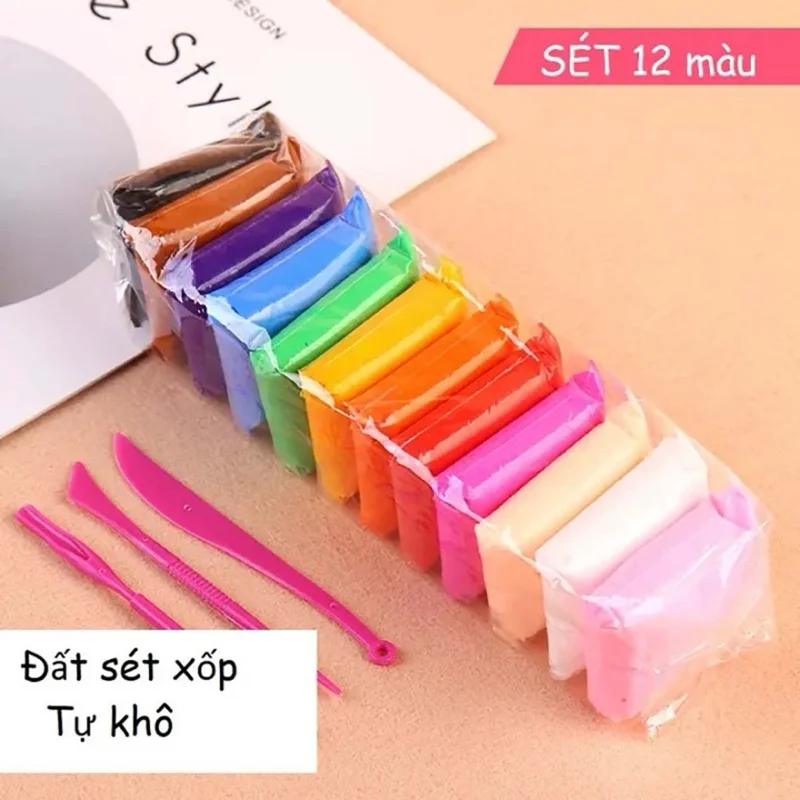 Đất sét tự khô Loại Xịn 12/24/36 màu không dính tay siêu nhẹ an toàn cho bé nặn hình thỏa thích