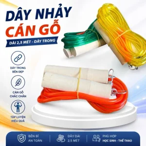 Dây Nhảy Gỗ / Dây Nhảy Cán Gỗ / Dây Nhảy Thể Thao / Dây Nhảy Học Sinh / Dây Nhảy Thể Dục Cán Gỗ Dài 2,5 mét, Dây Trong