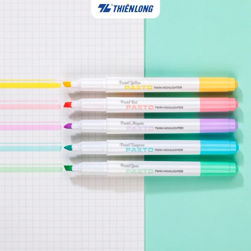 Bút dạ quang màu Pastel Thiên Long Pazto rửa được - Không để lại vết khi Photocopy - HL-016