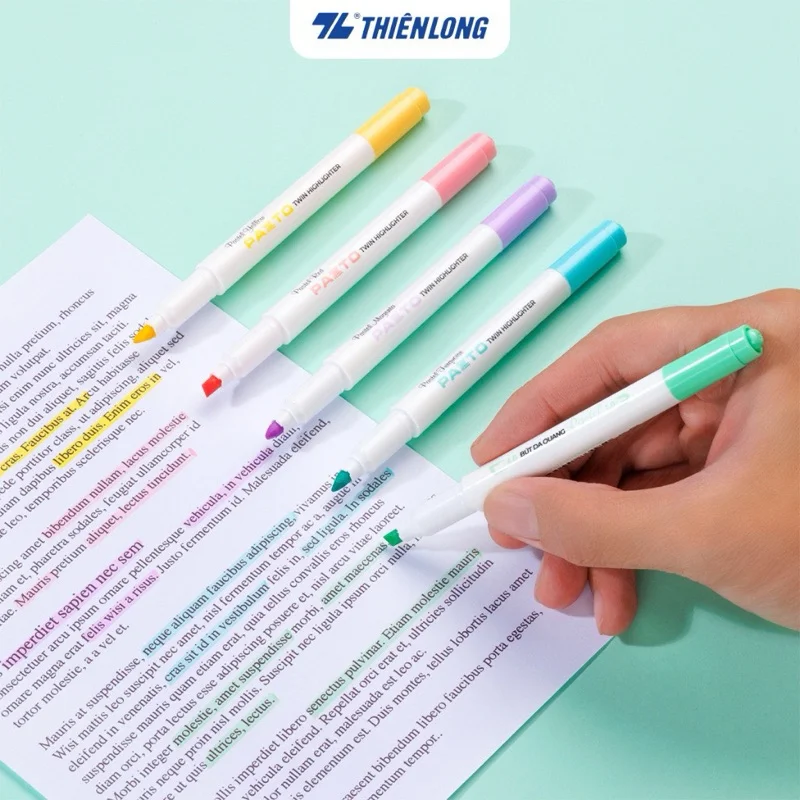 Bút dạ quang màu Pastel Thiên Long Pazto rửa được - Không để lại vết khi Photocopy - HL-016