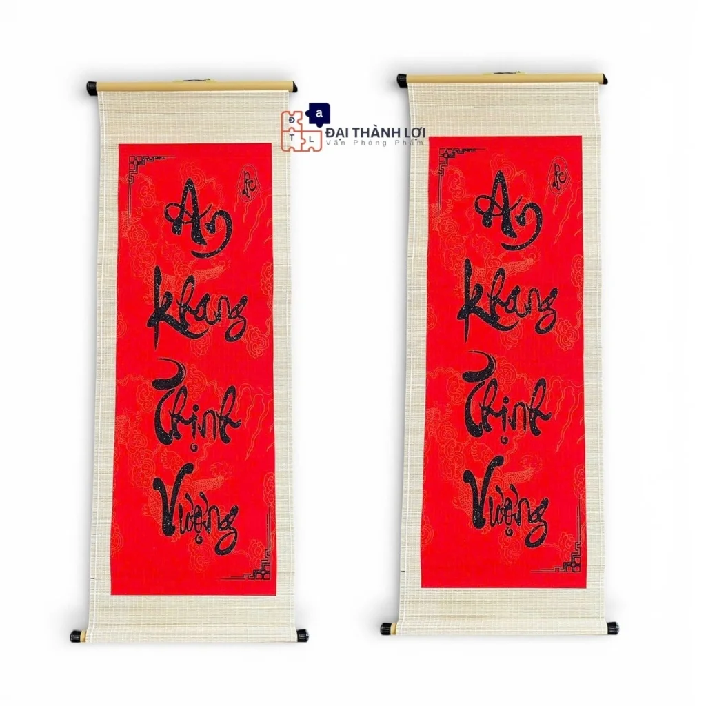 Cặp mành tre câu đối trang trí Tết chữ thư pháp 30x90cm,Mành tre trang trí Tết. Dải câu đối tre chúc mừng năm