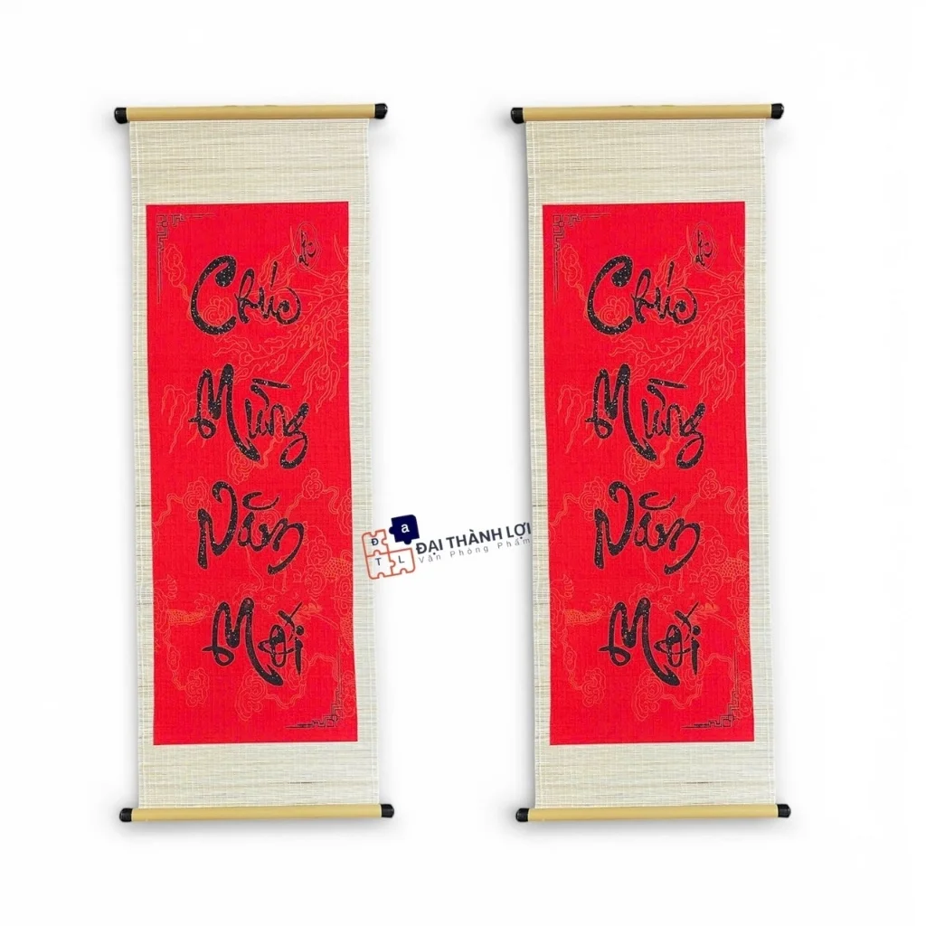 Cặp mành tre câu đối trang trí Tết chữ thư pháp 30x90cm,Mành tre trang trí Tết. Dải câu đối tre chúc mừng năm