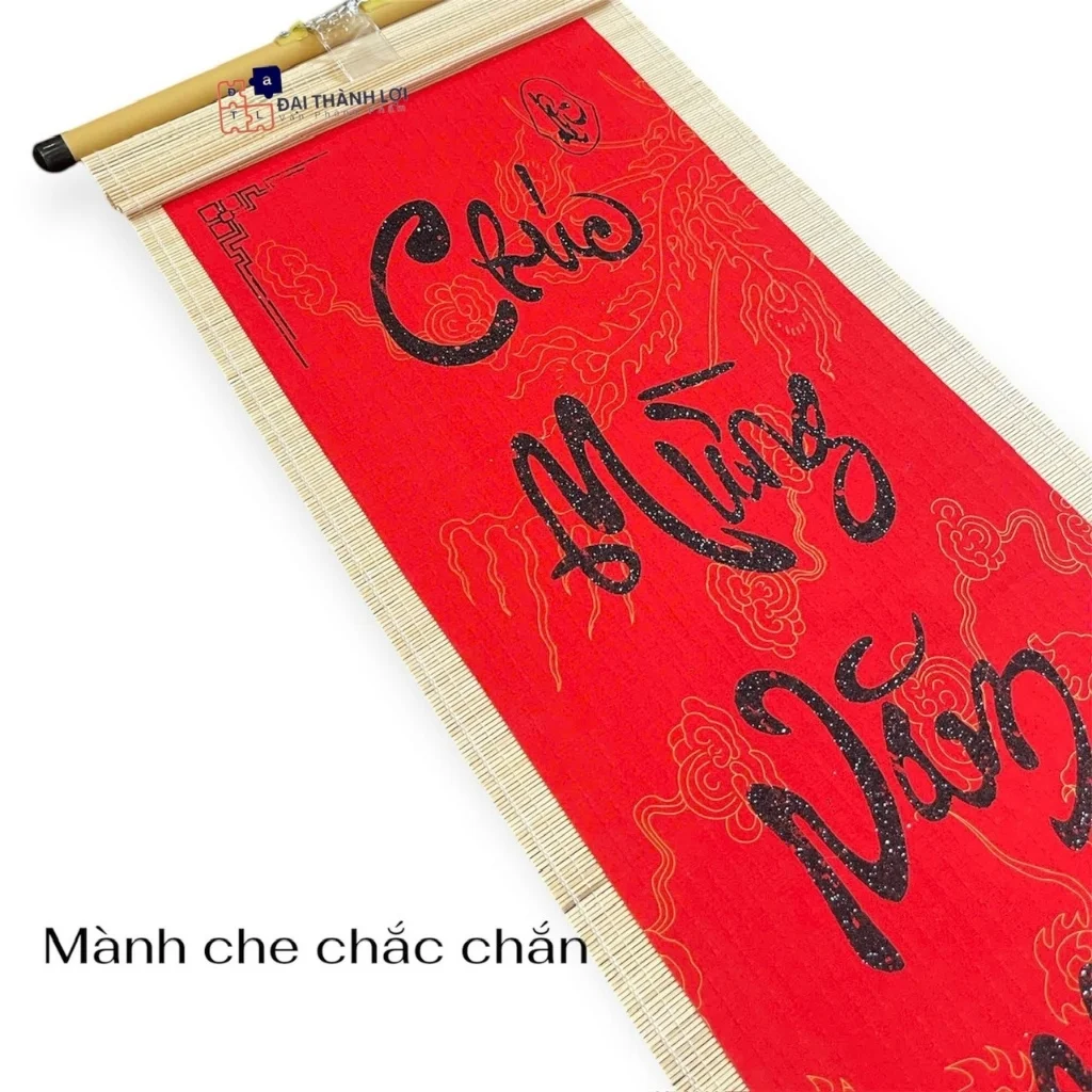 Cặp mành tre câu đối trang trí Tết chữ thư pháp 30x90cm,Mành tre trang trí Tết. Dải câu đối tre chúc mừng năm