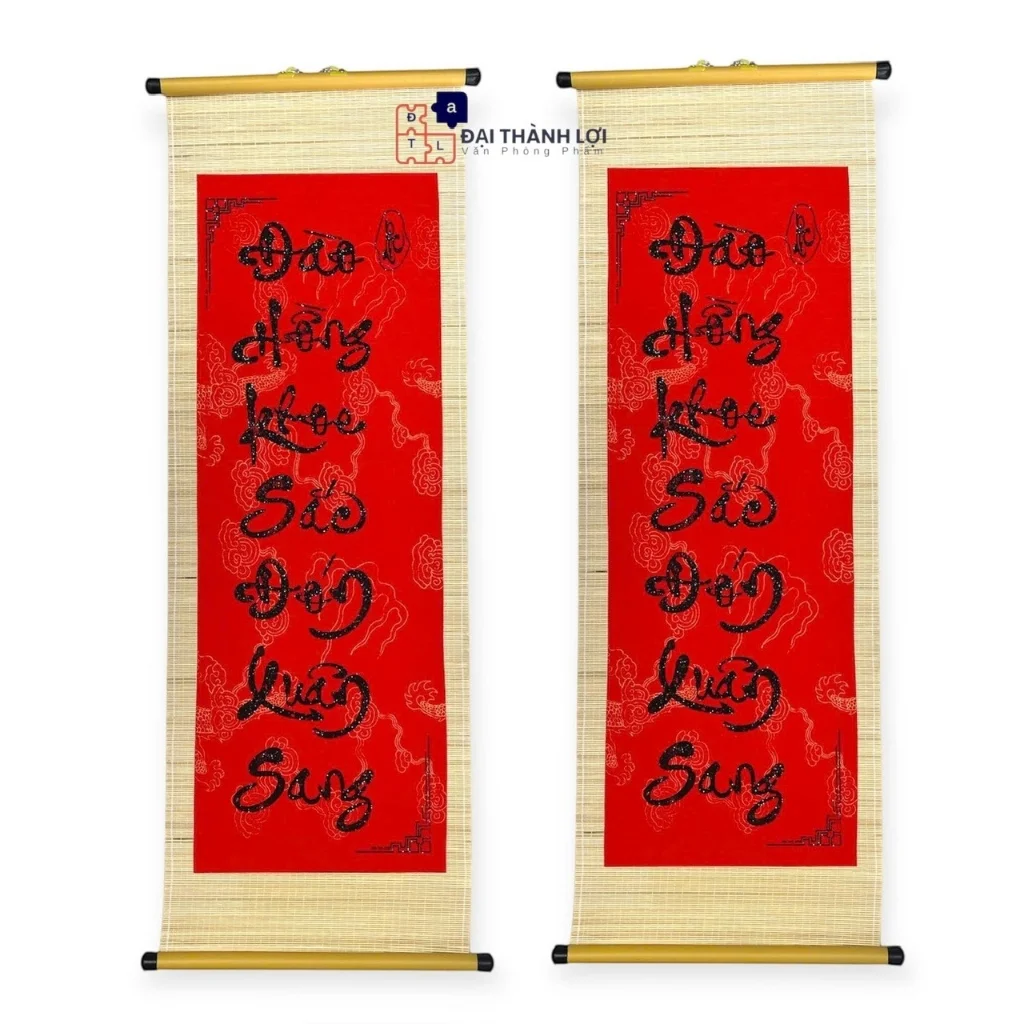 Cặp mành tre câu đối trang trí Tết chữ thư pháp 30x90cm,Mành tre trang trí Tết. Dải câu đối tre chúc mừng năm