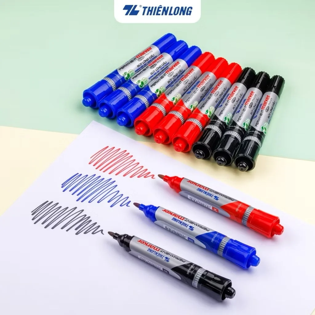 Bút lông dầu Thiên Long PM-09, mực đạt tiêu chuẩn Châu Âu, bám dính tốt trên nhiều vật liệu