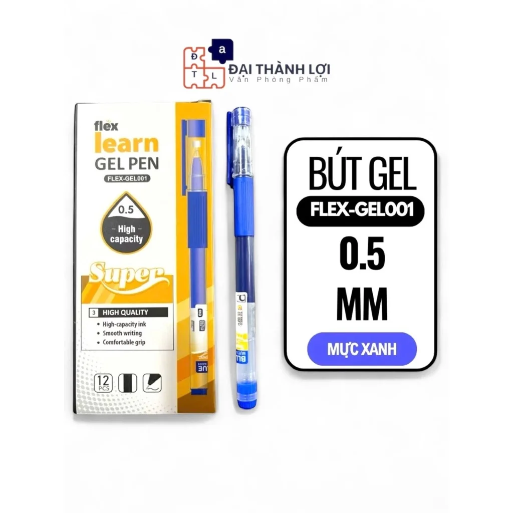 Bút gel cao cấp Flex GEL001 -Bút bi gel ngòi 0.5mm có nắp đậy, viết mượt, êm tay, mực nước màu đậm, không nhoè