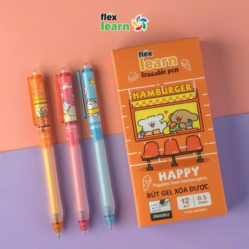 Bút gel xóa được Flex School FLEX-GELE003 - Đầu bút 0.5mm , mực gel dễ dàng xóa sạch, không lem, viết êm tay
