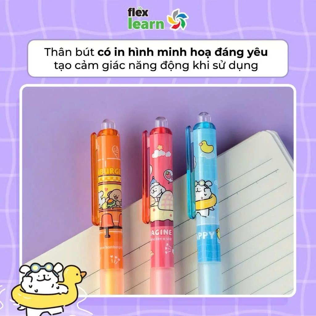 Bút gel xóa được Flex School FLEX-GELE003 - Đầu bút 0.5mm , mực gel dễ dàng xóa sạch, không lem, viết êm tay
