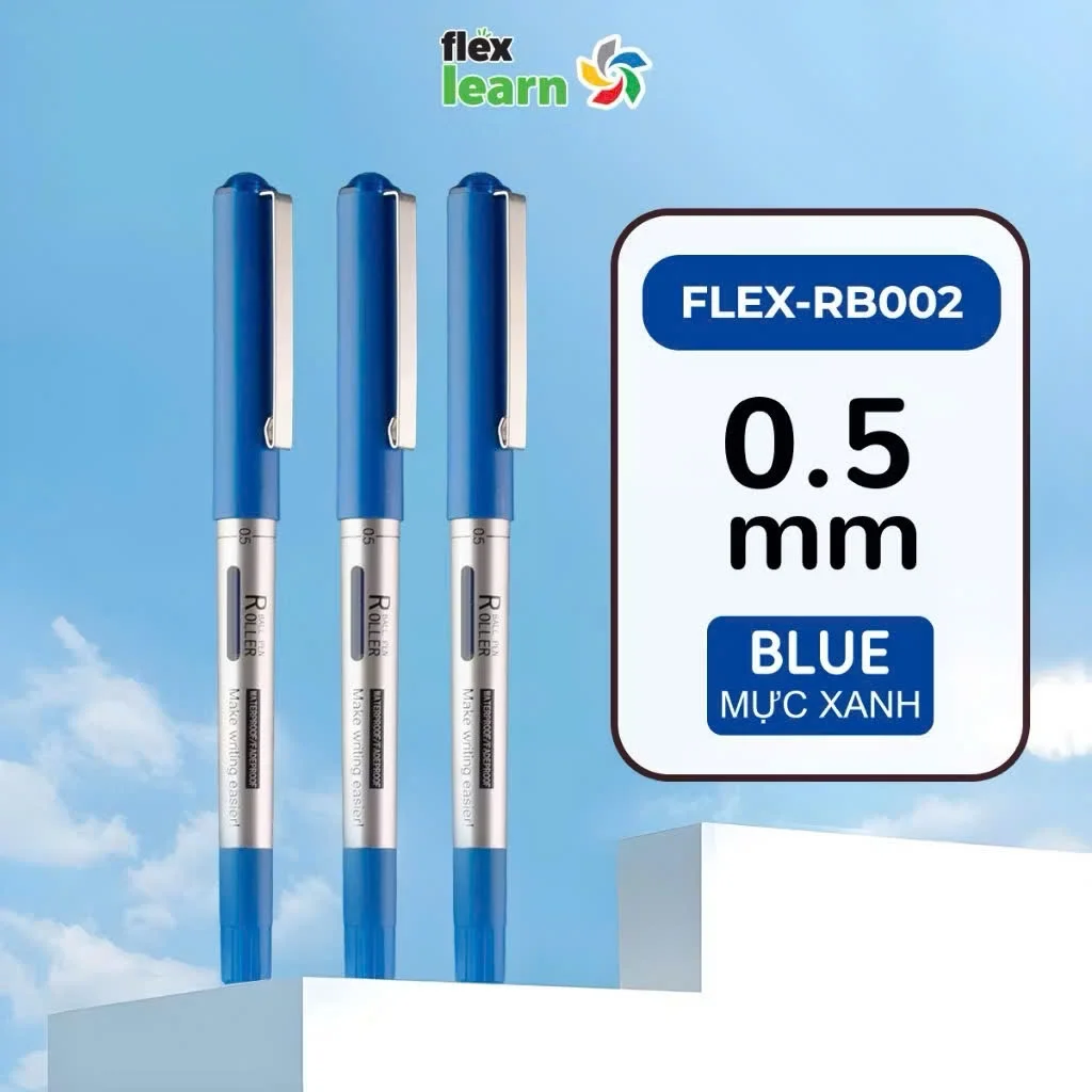 Bút lông bi Flex Learn FLEX-RB002 - Đầu bút 0.5mm, không thấm nước, không phai màu, nét viết sắc sảo, thanh m